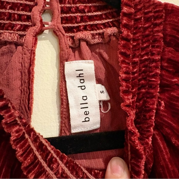 Bella Dahl Ribbed Silk Blend The Ruby Velvet Smocked Raglan Mini Dress Sz Small - Picture 10 of 11